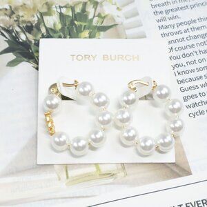 Tory Burch Kira Gold Pearl Hoop Earrings